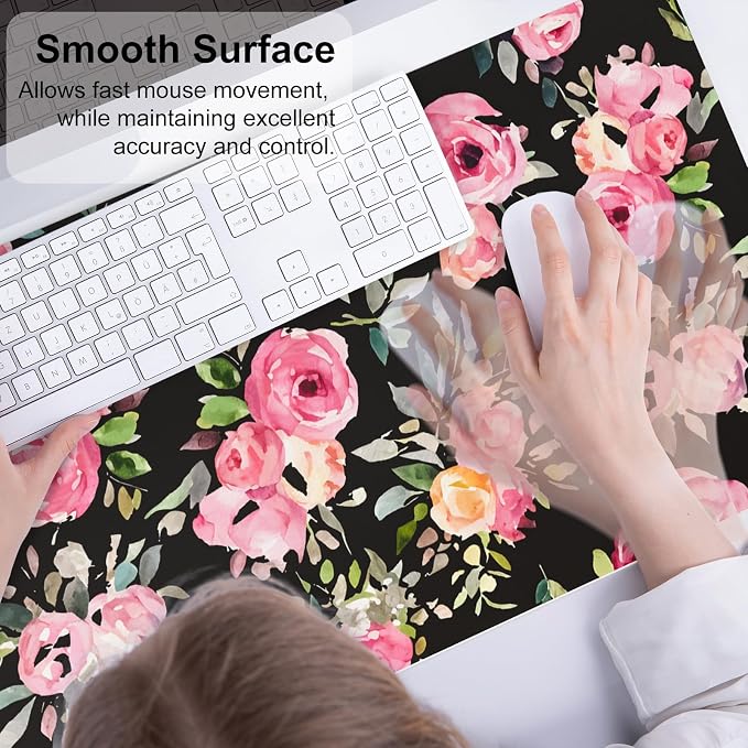 QiyI PU Leather Large Mouse Pad, Office Décor, 31.5" x 15.7", Pink Flowers | Desk Décor Accessories, Extended Size, Waterproof & Easy to Clean, Smooth Surface, Non Slip Desk Organization - Image 5