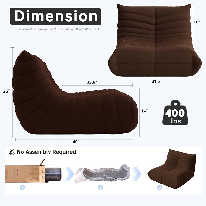 WHGBJA Giant Bean Bag Chair for Adults, Comfy Beanbag with Memory Foam | Floor Sofa Chair for Gaming, Reading, Bedroom, Living Room, Boneless, Ergonomic - Image 2