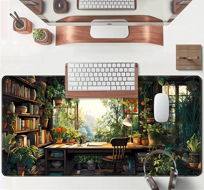 Green Plant Lovers Cute Desk Mat, Kawaii Desk Pad XXL Large Extended Lofi Mouse Pad Gaming Anime Mousepad, Big Laptop Computer Keyboard and Mouse Mat for Girl Women Office Desk Decor 31.5x15.7 in - Image 4