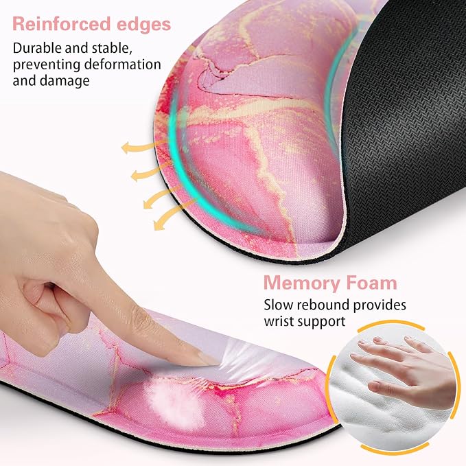 Mouse Pad with Wrist Rest Pink, 3-in-1 Wrist Support Mousepad Set, - Image 5