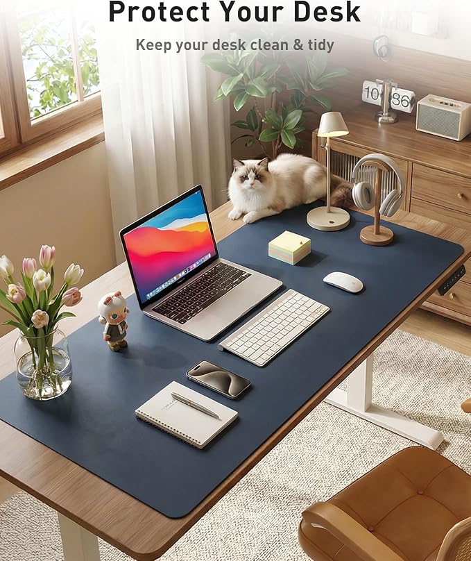 Aothia Faux Leather Desk Mat - Large Mouse Pad, Non-Slip PU Leather Blotter, Waterproof Writing Surface for Office and Home (Dark Blue, 40" x 24") - Image 8