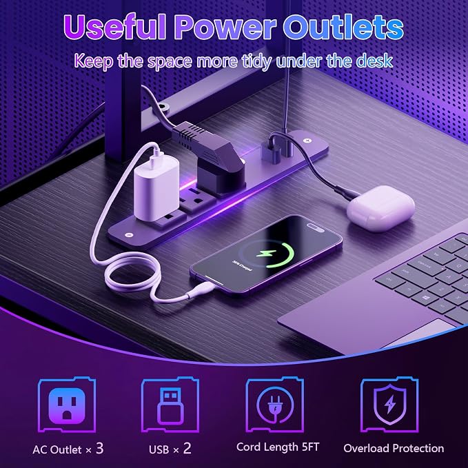 HMLANQI 53 Inch L-Shaped Gaming Desk with Power Outlets for Home Office - Image 5