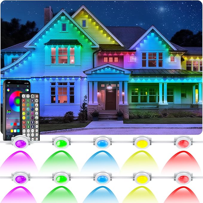 LETIANPAI 200FT Permanent Outdoor Lights,RGB Eaves Lights with App Control Remote,DIY Scene Modes IP67 Waterproof Outdoors Under Eave Lighting,Outdoor Light for Garden Decor by LETIANPAI
