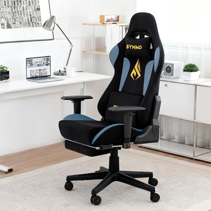 Symino Gaming Chair, High Back Ergonomic Office Chair with 2D Adjustable Armrests, 150° Recline, Breathable Faux Suede, Adjustable Headrest & Footrest for Home Office - Image 2