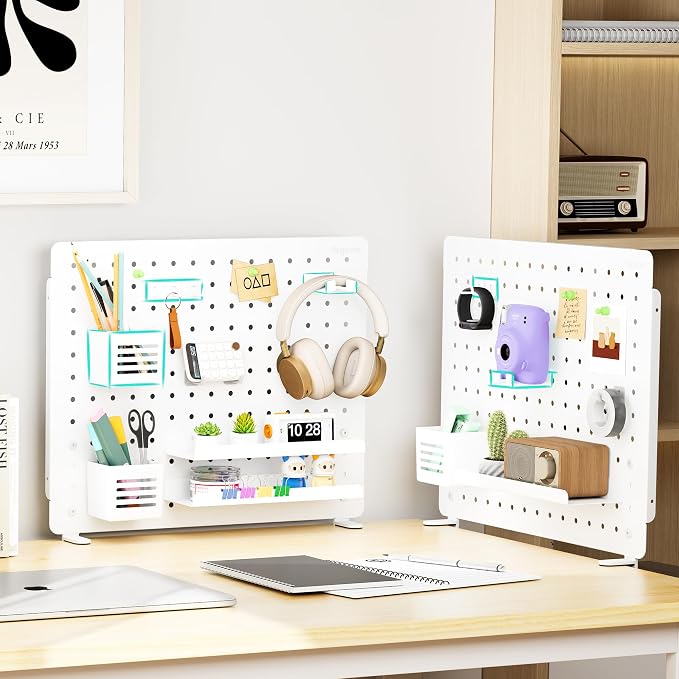 8 PCS Pegboard Accessories Organizer Kit, White | Including 2 Headphone Holder, 1 Pen Cup & 5 Hooks, for Pegzone Metal Pegboard only - Image 3