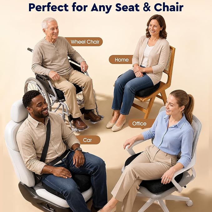 TushGuard Seat Cushion, Memory Foam Office Chair Cushion - Black, Large | for Car Seat, Airplane, Desk Chair - Sciatica & Hip & Coccyx Pain Relief Cushion for Long Sitting Office Workers, Car Drivers - Image 7