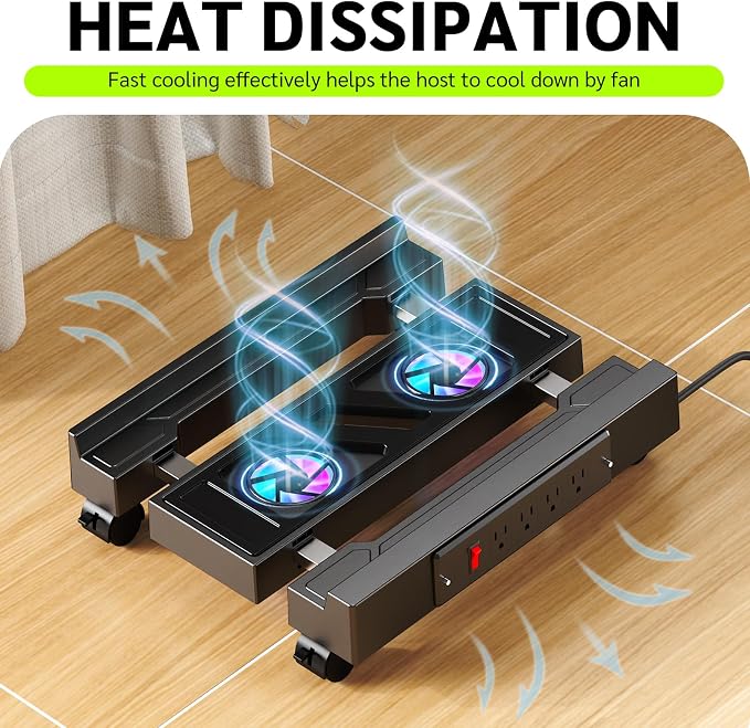 CABTE Computer Tower Stand with Charging Station and Cooling System - Image 4