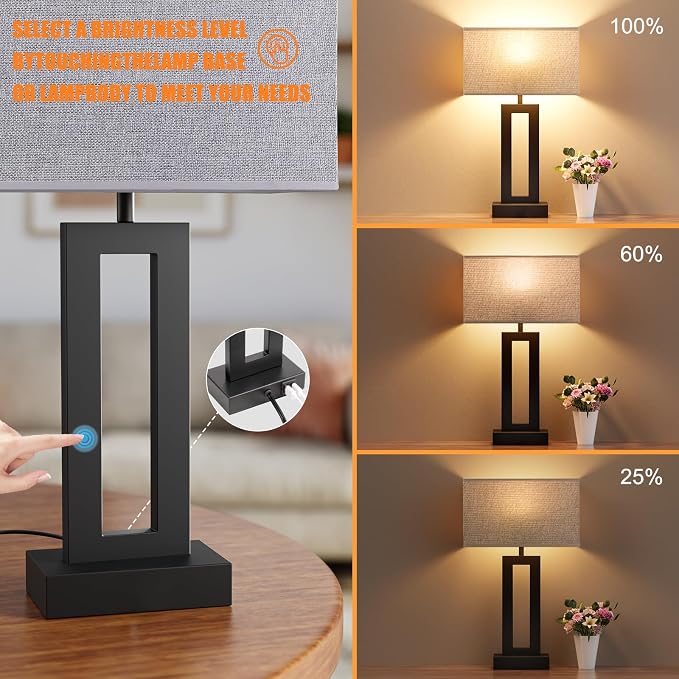 Seealle Nightstand Table Lamps for Bedrooms Set of 2 - Touch Bedside Lamp with USB C+A, 3 Way Dimmable Living Room End Tables 2, Modern Night Stand Bed Side Guest Room(Grey) B. Grey - Image 2