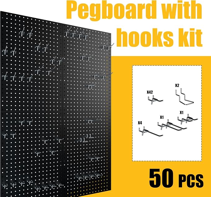 Spampur Peg Board, 8 Pack Metal Pegboard Panels with 50 Hooks - Image 7