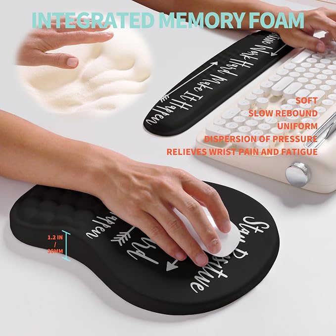2-in-1 Ergonomic Set, Wave Rise Keyboard Wrist Rest and Massage Bulge Slope Mouse Pad Wrist Support, Cushion Memory Foam Integrated to Relieve Wrist Pain, Stay Positive - Image 4