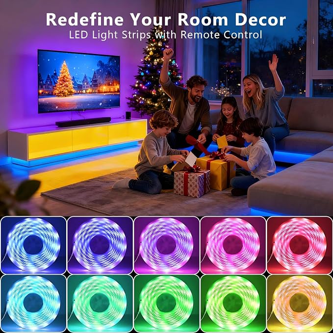 DAYBETTER Led Lights for Bedroom 150 ft (2 Rolls of 75ft), LED Lights with App Voice Control Remote, RGB Music Sync Color Changing Lights, Kitchen, Party,Home Decoration - Image 2