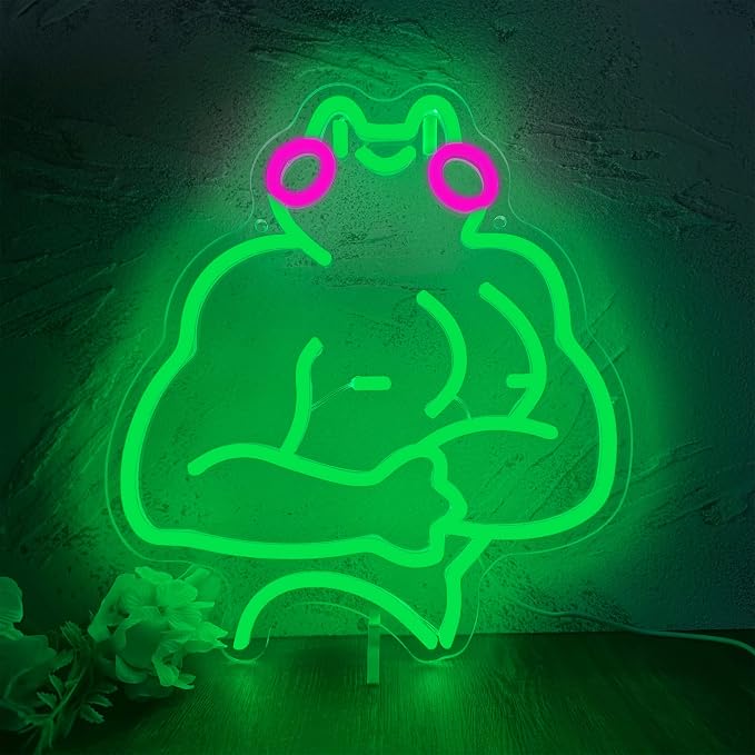 Fitness Frog Neon Sign - LED Muscle Frog Neon Light Sign 11.8x13 Inch Gym Room Wall Art USB Powered Gym Wall Decor Motivational Workout Room Home Office Art Christmas Birthday Gift by Manimo