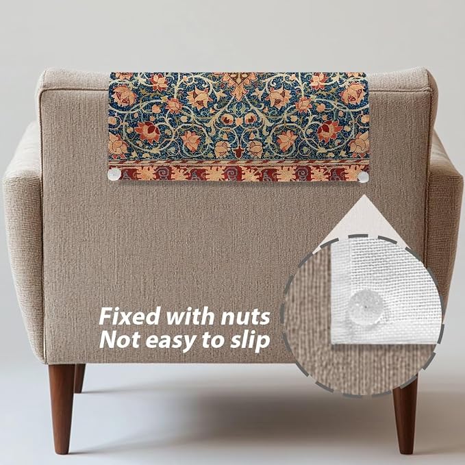 William Morris Fruit Small Recliner Headrest Cover 26x16 Inch Set of 2 - Easy to Install Polyester Slipcover Chair, Decoration & Non-Slip Design with Fixing Nails for Office/Home - Image 6