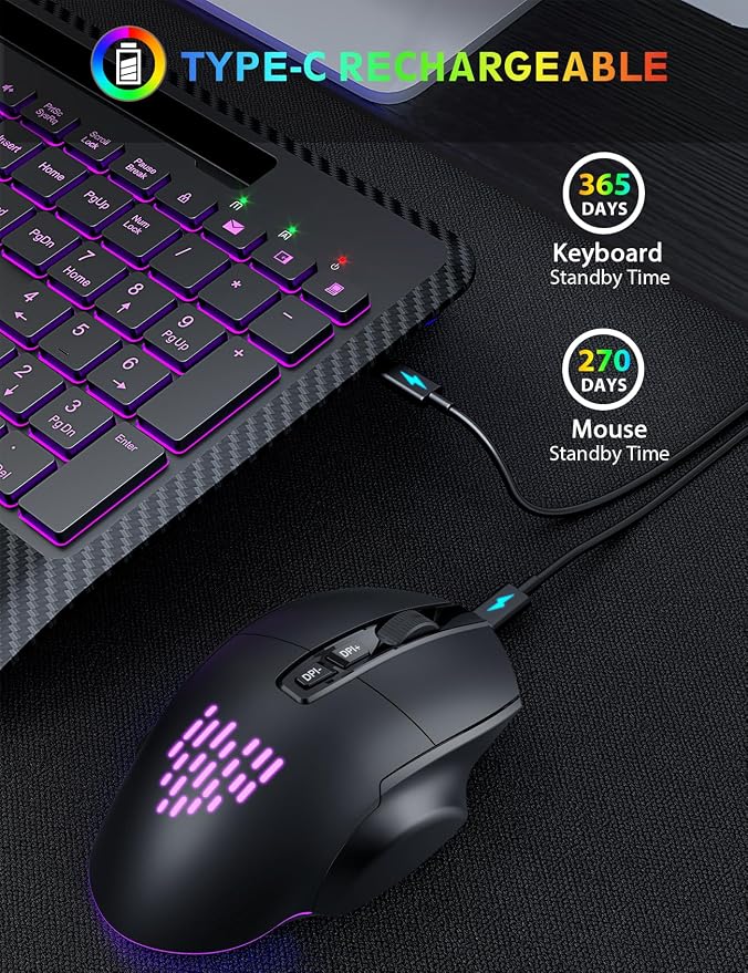 SABLUTE Wireless Keyboard and Mouse Combo, Backlit Scissor Keys, Wrist Rest - Image 4