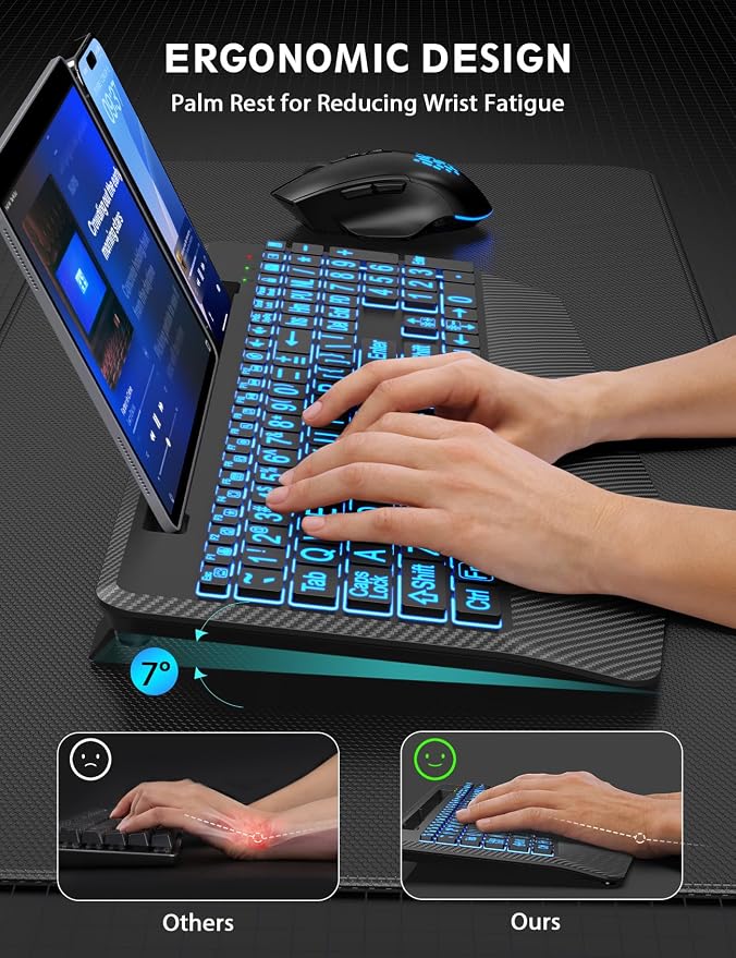 SABLUTE Wireless Keyboard and Mouse Combo, Large Print Backlit Scissor Keys - Image 3