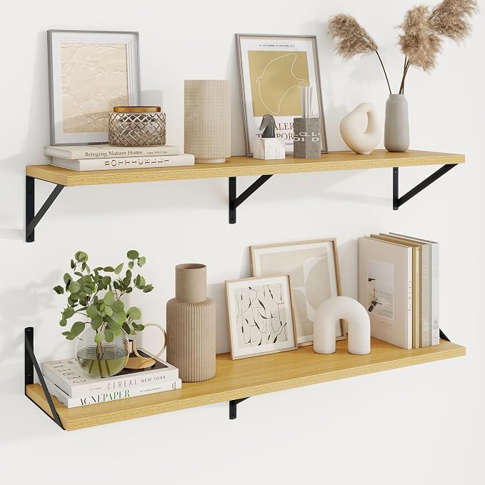 Axeman Deep Floating Shelves, 40'' x 10'' Oak Wall Shelves Set of 2 by Axeman