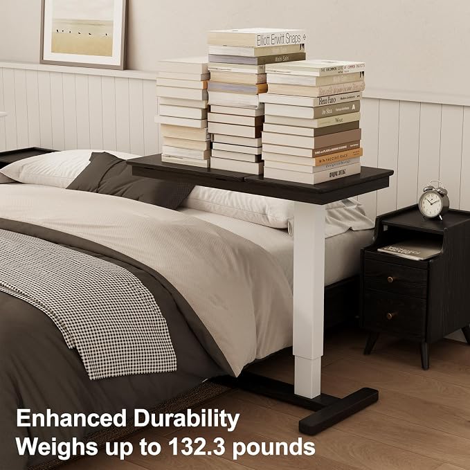Muwuele Solid Wood Overbed Bedside Table with Wheels,Tilt Top Hospital Bed Table Adjustable Over the Bed,Rolling Bed Desk for Hospital and Home Use (Black) - Image 9