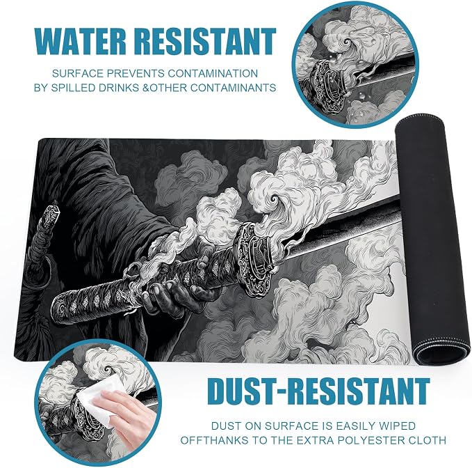 Gaming Large Mouse Pad, Japanese Samurai Sword Desk Mat, Big Mousepad Non-Slip XL Extended Laptop Computer Keyboard Mat for Gamers, Office&Home, 31.5x11.8in, Black and White - Image 6