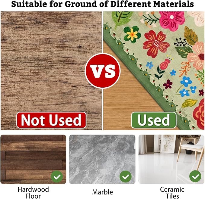 Office Chair Mat for Hardwood & Tile Floor,Boho Floral 60"x48" Office Computer Chair Mat for Rolling Chairs,Under Desk Non Slip Gaming Rug,Rubber Backing Large Low-Pile Carpet Protector Mat(Green) - Image 4