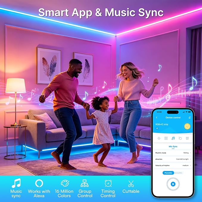 TJOY 90FT Smart Led Strip Lights for Bedroom Alexa Compatible Wireless RGB - Image 3