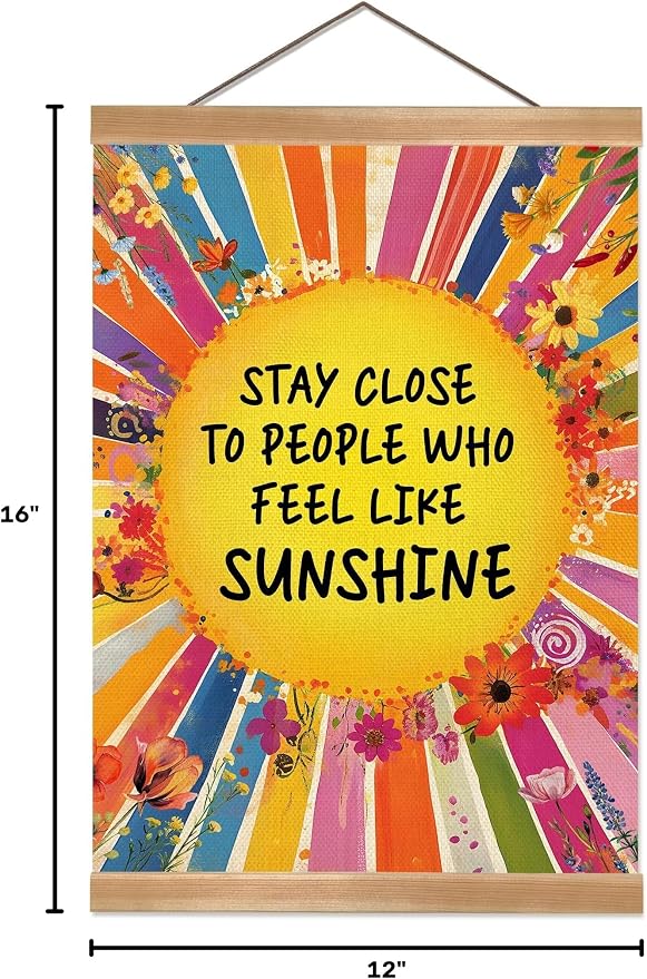 ZTGDA Inspirational Wall Art Posters,Sunshine Quote Canvas Print with Wooden Hanger,Rainbow Floral Boho Wall Decor,Positive Poster for Office,Teen Girls Room,Classroom,Nursery 12x16inch - Image 8