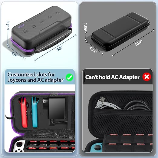 OIVO Switch 1 Carrying Case Compatible with Nintendo & OLED, Portable Switch Travel Carry Case Fit for Joy-Con and Adapter, Hard Shell Protective OLED Pouch Bag with 20 Games, Purple - Image 6