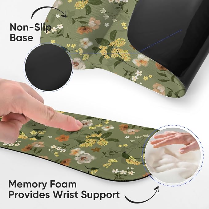Ergonomic Memory Foam Keyboard Mouse Pad Set with Wrist Rest Support,Non-Slip Hand Wrist Cushion for Laptop/Notebook/Desktop/Computer/Gaming/Office,Easy Typing& Pain Relief (Flowers) - Image 5