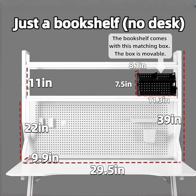 Desktop Bookshelf, Multi-Size pegboard Storage Organizer Rack, Dorm Desk Shelf, Desk Hutch, Desk top Storage Rack, Student Desktop Storage,Desk Shelves for top of des(White, 29.5" Lx9.9 Wx39 H) - Image 2