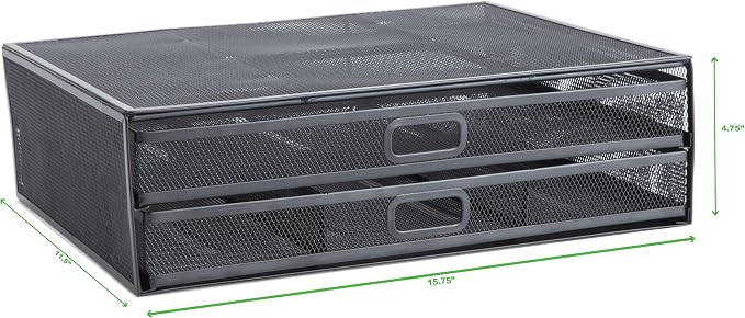 Mind Reader Monitor Stand, Ventilated Laptop Riser, Storage Drawer, Office, Metal Mesh, Black - Image 9