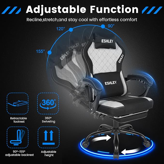 Gaming Chair, Ergonomic Computer Chair with Footrest and Lumbar Support, Height Adjustable Office Chair with 360° Swivel Seat and Headrest - Image 3