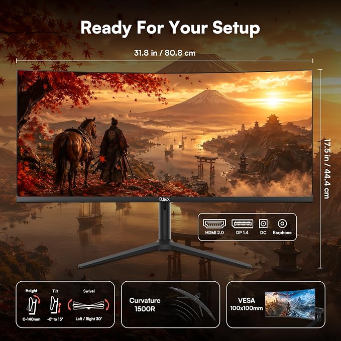 34 Inch Ultrawide Curved Gaming Monitor, 180Hz, Height Adjustable | WQHD 3440x1440, 1500R, 4000:1, 127% sRGB, FreeSync, 16.7M, Curvature & 178° Viewing Angle, Base for Computer, Business - Image 6