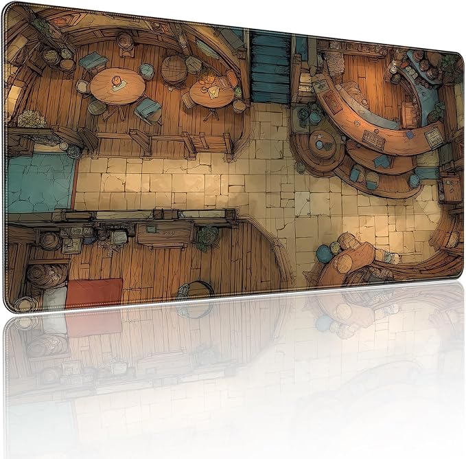 Extended Keyboard and Mouse pad, Fantasy Tavern Pattern, 35.4 x 15.7 Inch, Gaming Desk mat with Non-Slip Base and Waterproof Finish, Suitable for Home Office and workstations. by YUANSM