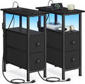 SONGMICS Side Table with LED Light, Narrow End Table with 2 Fabric Drawers by Unknown