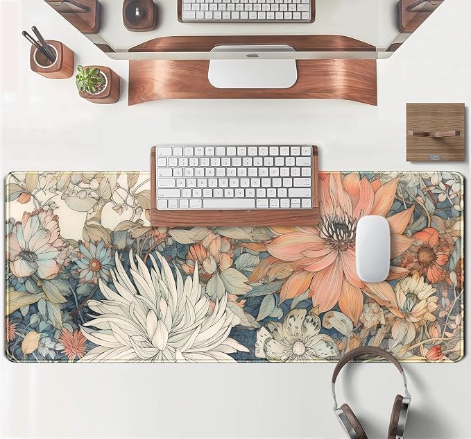 Japanese Minimalist Floral Desk Mat Aesthetic Flowers XL Large Extended Gaming Mouse Pad with Stitched Edges, Big Laptop Computer Keyboard and Mouse Mat for Girl Women Office Decor 31.5x11.8 in - Image 4