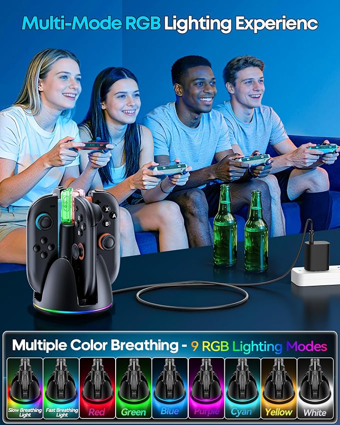 Switch Joycon Charger for SW 2 Model, Fast SW Charger Station with 9 RGB Lighting Modes & Dual-Direction Magnetic, Switch 2 Controller Charging Dock Accessories - Image 6