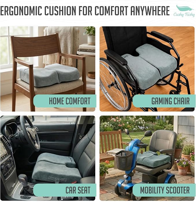Cushy Tushy Premium Foldable Wheelchair Cushion - for Relief of Lower Back, Sciatic, Butt and Tailbone Pain - for Home & Office Use, Perfect for Travel or Driving - Gray Coccyx Seat Cushion - Image 7