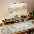 PEGZONE 46" Dual Monitor Riser, Metal Shelf Wooden Desk Organizer | Walnut Wooden Desk Shelf for 2 Monitors/TV,Monitor Stand Riser for Desk, Wood Monitor Stand Organizer for Home Office by Pegzone