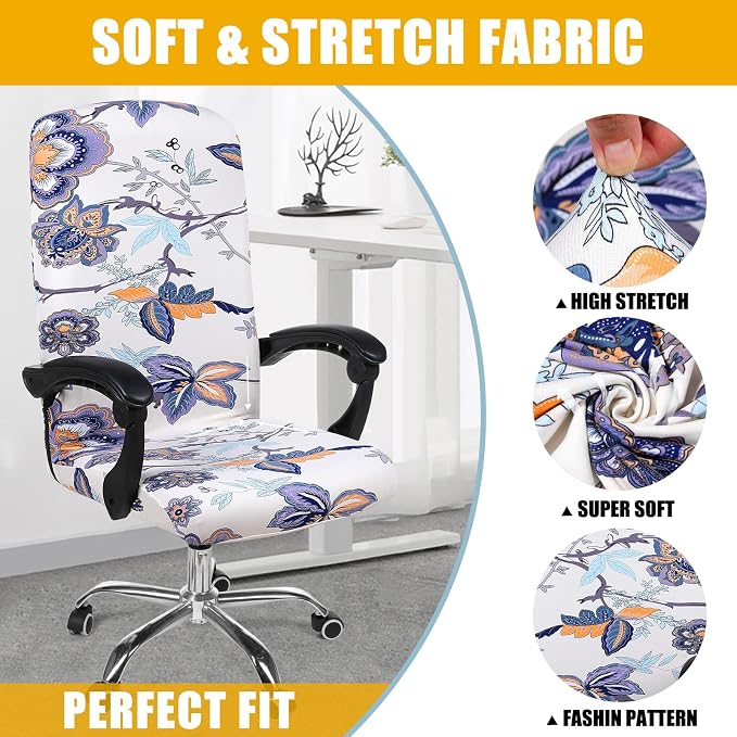 Smiry Stretch Printed Office Computer Desk Chair Covers, Beige | Universal Desk Rotating Chair Slipcovers Removable Washable, Soft Fit Anti-Dust Spandex Protector Cover with Zipper - Image 4