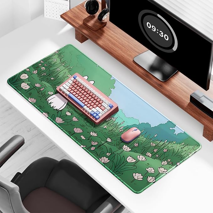 Auhoahsil Ultra Large Gaming Mousepad, XXL Extended Full Size Desktop Matt for Keyboard, Laptop & Computer, 35.5 x 15.7 in, Anime Bunny Green Grass - Image 3