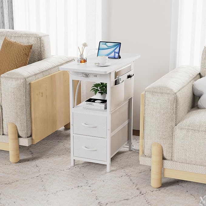 Yenlure Small Side Table with Charging Station, Narrow Nightstand Bedside Tables with Storage Pocket for Living Room Bedroom, Sofa End Table with USB Ports and Power Outlets for Small Spaces - Image 6