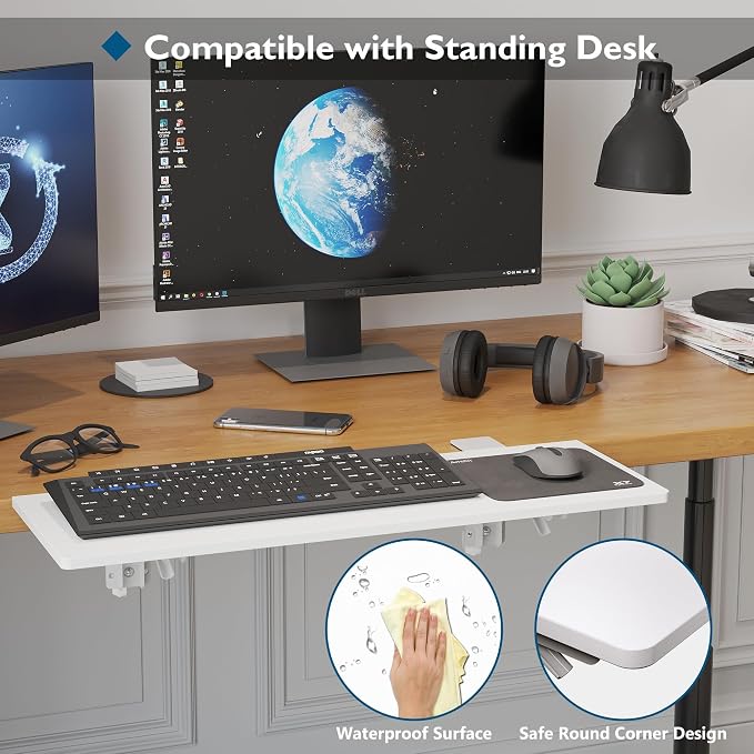 BONTEC Ergonomics Desk Extender Tray, 27.2 x 9.5 Inch, White | 90° Foldable Keyboard Tray Platform, Table Mount Arm Rest Shelf, Clamp on Computer Arm Rest for Office Use - Image 6