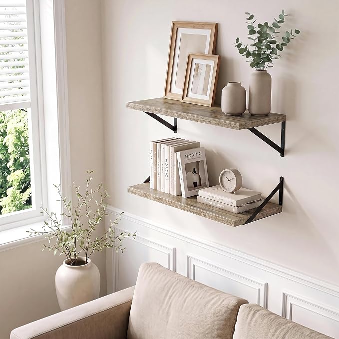 Axeman Deep Floating Shelves, 18'' x 12'' Grey Wall Shelves Set of 2 - Image 2