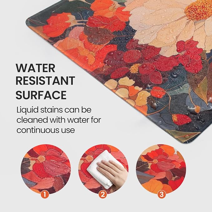 Extended Mouse Pad, Floral Design, 35.4 x 15.7 Inches, Microfiber Cloth Surface, Non-Slip Rubber Base, Rectangular Desk Mat for Gaming and Work - Image 4