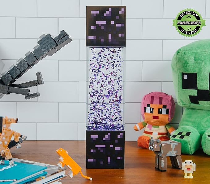 Minecraft Multi-Nether Portal Glitter Motion Lamp | LED Light, Bedside Table Lamp for Desk | Home Decor Accessories and Room Essentials | Official Video Game Collectible | 12 Inches Tall - Image 3