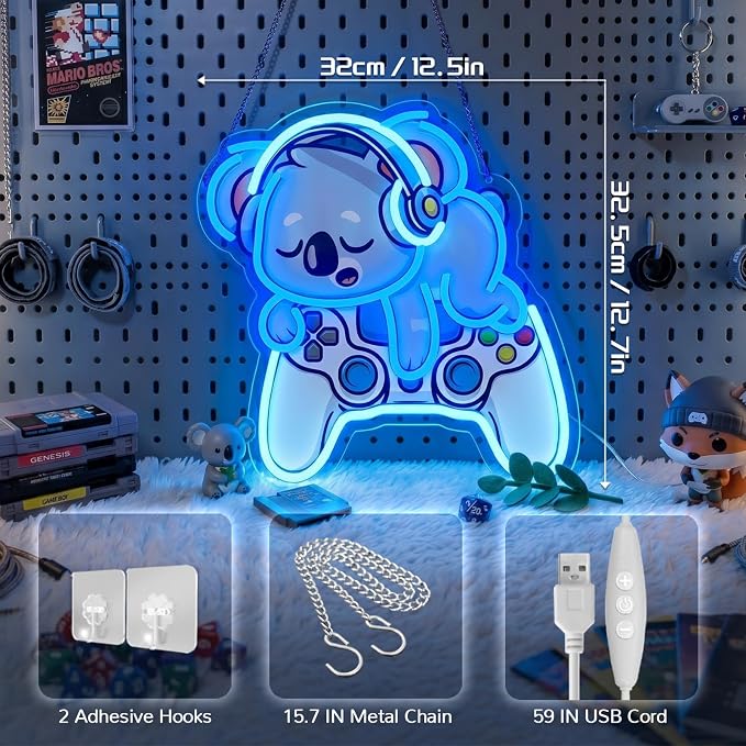 Koala Gaming Neon Sign 12.7x12.5in,USB LED Wall Decor with Dimmer - Image 3