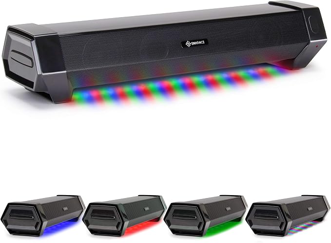 ENHANCE Gaming Attack Sound Bar PC Speaker - Under Monitor Soundbar Computer Speaker with Loud 40W Hi-Fi Audio, 3 LED Color Modes, and Dual Inputs for PC, Laptop, or Phone AUX by ENHANCEGaming