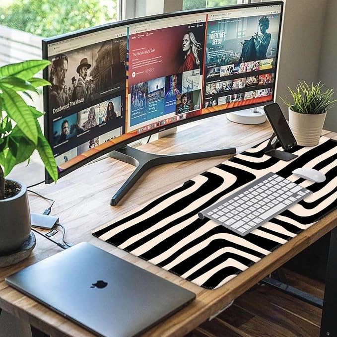 iCasso Gaming Mouse Pad (35.4x15.7 in), Keyboard Mouse Mat for Work, Curve | Large Stable Rubber Base Mousepad with Stitched Edges, Game, Office, Home - Image 7