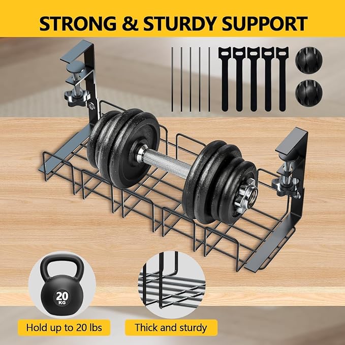 15.7 Inch Under Desk Cable Management Tray - Black No Punch Wire Organizer Holder, Sturdy Metal Rack for Power Strip, Desk Cable Organizer for Home, Office, Standing Desk, Gaming & Streaming Setup - Image 3