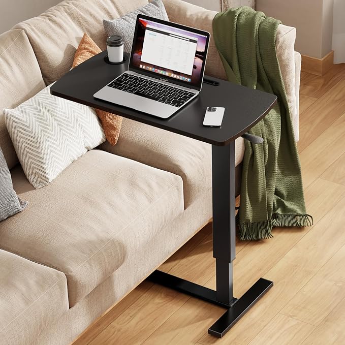 Foldable Overbed Table with Wheels, Pneumatic Adjustable Desk by Hovadova
