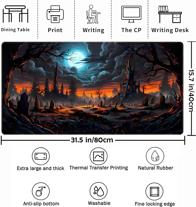 Dark Fantasy Castle Desk Pad Extended Gaming Mouse Pad, XXL Large Computer Laptop Keyboard Wireless Mouse Mat, Office Desk Decor Mousepad Deskmat with Stitched Edges Matt 31.5x15.7 in - Image 2